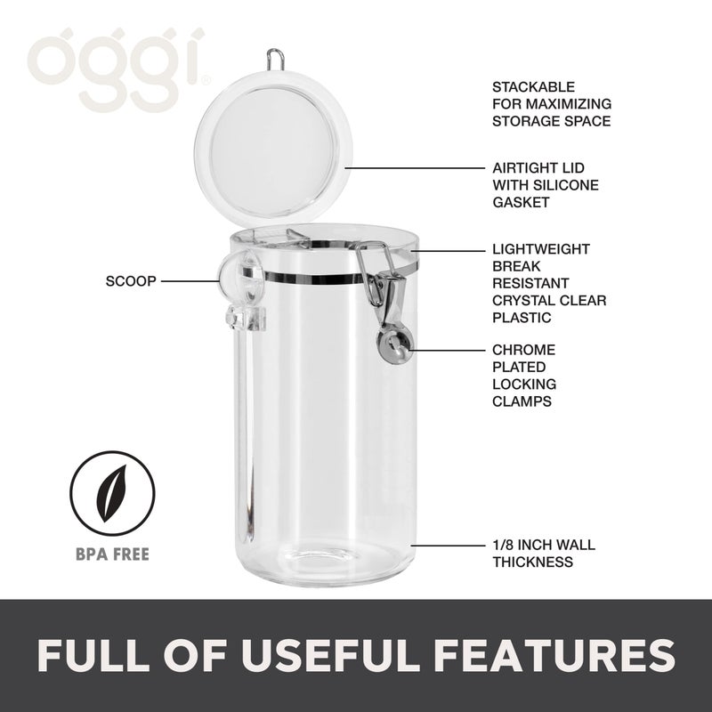 Oggi Clear Canister Airtight 72oz - Clamp Lid & Spoon - Airtight Food Storage Container, for Kitchen & Pantry Storage of Bulk, Dry Foods, Pasta, Flour, Sugar, Coffee, Rice, Tea, Spices & Herbs - Image 2